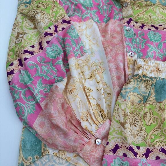 2pc Luxxel Uptown Chic Satin Short Set Button Down Floral - Picture 8 of 14